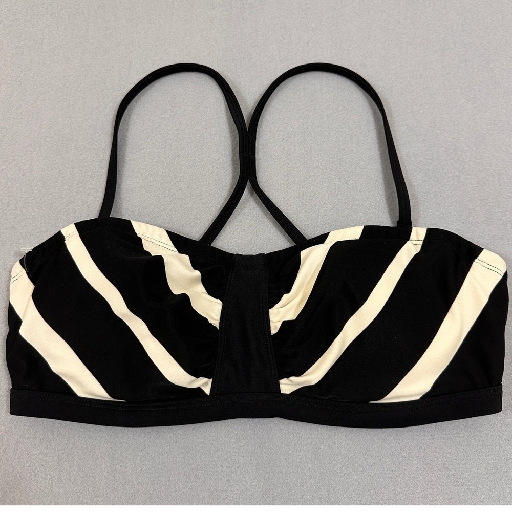 Athleta Bikini Top Women 36 B/C Black White Stripe Underwire Bandeau